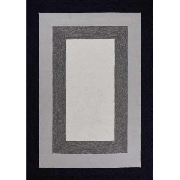 Ebern Designs Mielack Geometric Handmade Hand Hooked White/Gray/Black